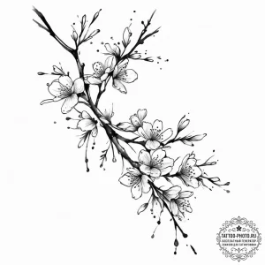 Tattoo sketch weeping cherry blossom branch,... - эскиз тату (№1757171234_0, 06.09.2025 15:07) — tattoo-photo.ru