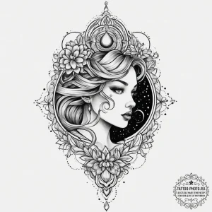 Tattoo sketch cosmic portrayal, tattoo line a... - эскиз тату (№1757174614_0, 06.09.2025 16:03) — tattoo-photo.ru