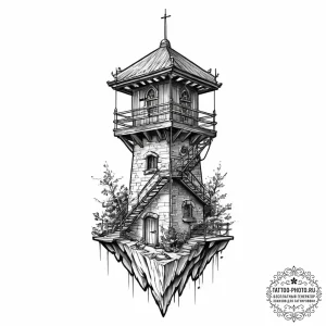 Tattoo sketch watchtower, tattoo drawing outl... - эскиз тату (№1757175795_0, 06.09.2025 16:23) — tattoo-photo.ru