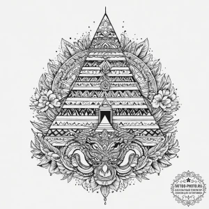Tattoo sketch mayan pyramid with a feathered... - эскиз тату (№1757176987_0, 06.09.2025 16:43) — tattoo-photo.ru
