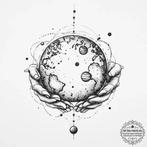 Tattoo sketch hands with a planet, tattoo lin... - эскиз тату (№1757178798_0, 06.09.2025 17:13) — tattoo-photo.ru