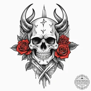 Tattoo sketch devil with a pitchfork, tattoo... - эскиз тату (№1757181213_0, 06.09.2025 17:53) — tattoo-photo.ru