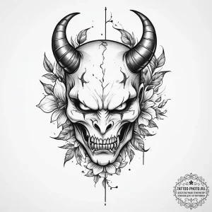 Tattoo sketch demon with a flower - эскиз тату (№1757183412_0, 06.09.2025 18:30) — tattoo-photo.ru