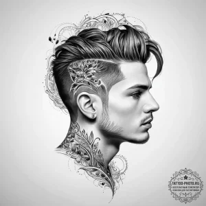 Tattoo sketch узор в виде мужского портрета,... - эскиз тату (№1757184410_0, 06.09.2025 18:46) — tattoo-photo.ru