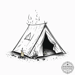Tattoo sketch camping tent with a campfire, i... - эскиз тату (№1757192820_0, 06.09.2025 21:07) — tattoo-photo.ru