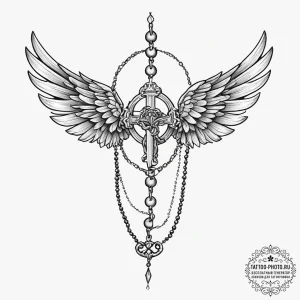 Tattoo sketch rosary beads with wings, artist... - эскиз тату (№1757195038_0, 06.09.2025 21:43) — tattoo-photo.ru