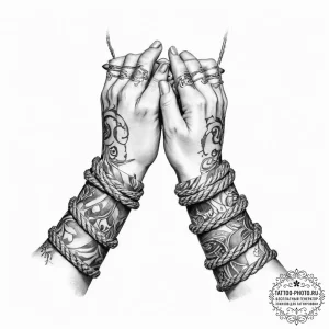 Tattoo sketch hands with a rope - эскиз тату (№1757195437_0, 06.09.2025 21:50) — tattoo-photo.ru
