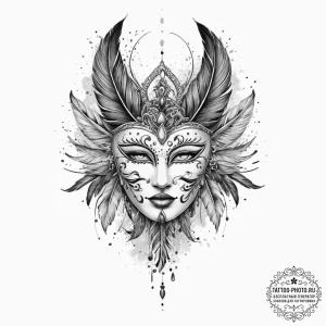 Tattoo sketch feathered mask tattoo, ink illu... - эскиз тату (№1757195847_0, 06.09.2025 21:57) — tattoo-photo.ru