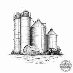 Tattoo sketch farmer barn and silo - эскиз тату (№1757200630_0, 06.09.2025 23:17) — tattoo-photo.ru