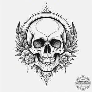 Tattoo sketch skull with a halo, tattoo flash... - эскиз тату (№1757203415_0, 07.09.2025 00:03) — tattoo-photo.ru