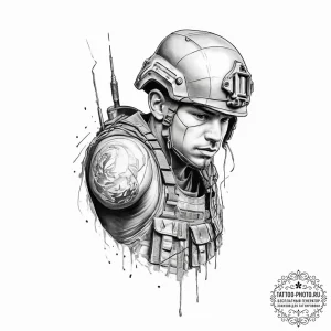 Tattoo sketch soldier with a thread - эскиз тату (№1757204011_0, 07.09.2025 00:13) — tattoo-photo.ru