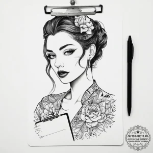 Tattoo sketch manager a person with a clipboa... - эскиз тату (№1757204414_0, 07.09.2025 00:20) — tattoo-photo.ru