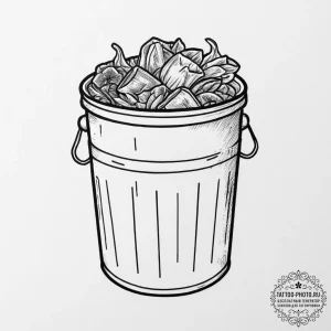 Tattoo sketch trash can with trash, ink illus... - эскиз тату (№1757204823_0, 07.09.2025 00:27) — tattoo-photo.ru