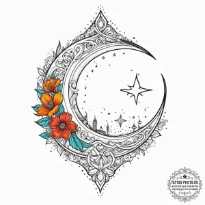 Tattoo sketch islamic crescent and star, tatt... - эскиз тату (№1757212032_0, 07.09.2025 02:27) — tattoo-photo.ru
