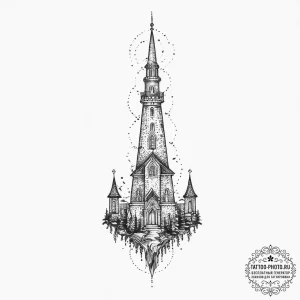 Tattoo sketch spire, ink illustration for tat... - эскиз тату (№1757213829_0, 07.09.2025 02:57) — tattoo-photo.ru