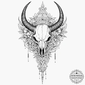 Tattoo sketch algiz rune with an animal skull... - эскиз тату (№1757215215_0, 07.09.2025 03:20) — tattoo-photo.ru