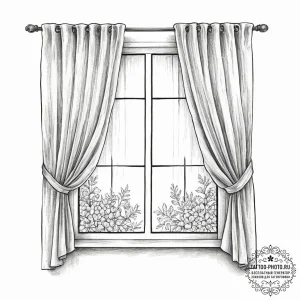 Tattoo sketch window with curtains - эскиз тату (№1757226570_0, 07.09.2025 06:29) — tattoo-photo.ru