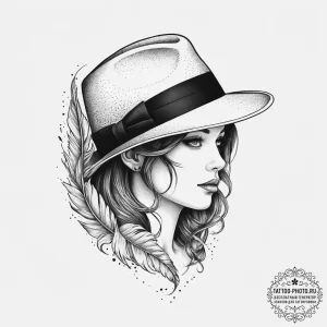Tattoo sketch fedora with a feather, tattoo l... - эскиз тату (№1757227963_0, 07.09.2025 06:52) — tattoo-photo.ru