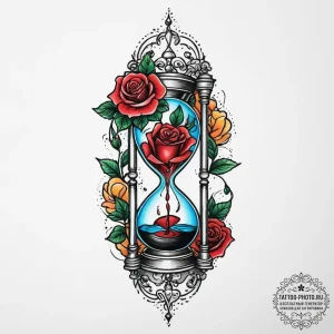 Tattoo sketch hourglass and a rose, tattoo li... - эскиз тату (№1757230739_0, 07.09.2025 07:38) — tattoo-photo.ru