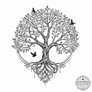 Tattoo sketch tree of life with birds - эскиз тату (№1757236855_0, 07.09.2025 09:20) — tattoo-photo.ru