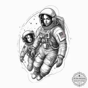Tattoo sketch soldier with an astronaut, ink... - эскиз тату (№1757238631_0, 07.09.2025 09:50) — tattoo-photo.ru