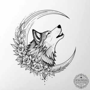 Tattoo sketch crescent moon with a wolf, tatt... - эскиз тату (№1757243597_0, 07.09.2025 11:13) — tattoo-photo.ru