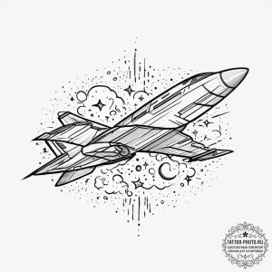 Tattoo sketch cosmic plane, concept art for t... - эскиз тату (№1757243992_0, 07.09.2025 11:19) — tattoo-photo.ru