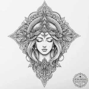Tattoo sketch sacred mother, tattoo line art,... - эскиз тату (№1757244587_0, 07.09.2025 11:29) — tattoo-photo.ru