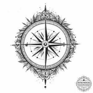 Tattoo sketch compass with a plant, artistic... - эскиз тату (№1757245981_0, 07.09.2025 11:53) — tattoo-photo.ru