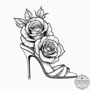 Tattoo sketch heels with a rose, concept art... - эскиз тату (№1757250036_0, 07.09.2025 13:00) — tattoo-photo.ru
