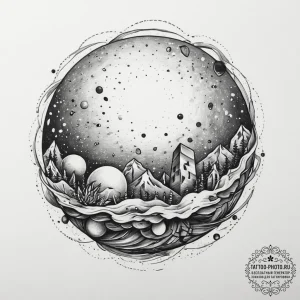 Tattoo sketch universe in a sphere, tattoo sk... - эскиз тату (№1757250820_0, 07.09.2025 13:13) — tattoo-photo.ru