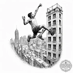 Tattoo sketch parkour person jumping building... - эскиз тату (№1757252996_0, 07.09.2025 13:49) — tattoo-photo.ru