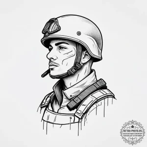 Tattoo sketch soldier with a rebel, tattoo dr... - эскиз тату (№1757259728_0, 07.09.2025 15:42) — tattoo-photo.ru