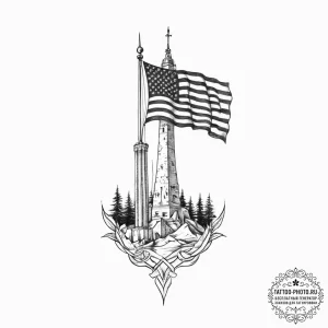 Tattoo sketch historical monument with a flag... - эскиз тату (№1757268272_0, 07.09.2025 18:04) — tattoo-photo.ru