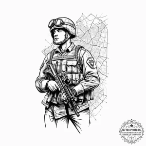 Tattoo sketch soldier with a map, ink illustr... - эскиз тату (№1757271676_0, 07.09.2025 19:01) — tattoo-photo.ru
