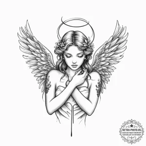 Tattoo sketch hands with an angel - эскиз тату (№1757271875_0, 07.09.2025 19:04) — tattoo-photo.ru
