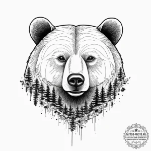Tattoo sketch узор в виде медведя в лесу, tat... - эскиз тату (№1757277499_0, 07.09.2025 20:38) — tattoo-photo.ru