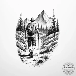 Tattoo sketch hiking a person on a trail — эскиз тату (№1757282515_0, 07.09.2025 22:01) — tattoo-photo.ru
