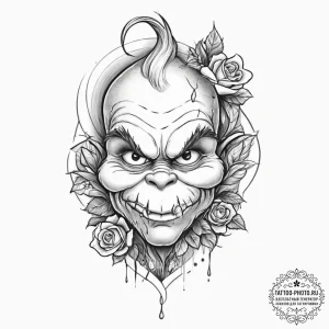 Tattoo sketch the grinch with a portrait, tat… — эскиз тату (№1757283125_0, 07.09.2025 22:12) — tattoo-photo.ru