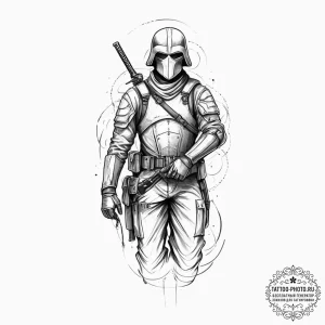 Tattoo sketch soldier with a cultist, tattoo... - эскиз тату (№1757288370_0, 07.09.2025 23:39) — tattoo-photo.ru