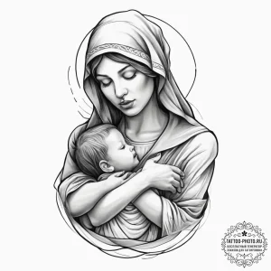 Tattoo sketch mary with child, concept art fo... - эскиз тату (№1757291157_0, 08.09.2025 00:25) — tattoo-photo.ru