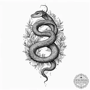 Tattoo sketch leaves with a snake, ink illust... - эскиз тату (№1757312648_0, 08.09.2025 06:24) — tattoo-photo.ru