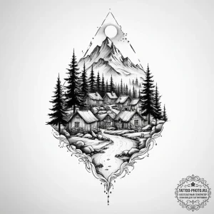 Tattoo sketch village - эскиз тату (№1757316521_0, 08.09.2025 07:28) — tattoo-photo.ru