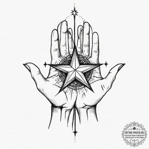 Tattoo sketch hands with a star, tattoo line... - эскиз тату (№1757318075_0, 08.09.2025 07:54) — tattoo-photo.ru