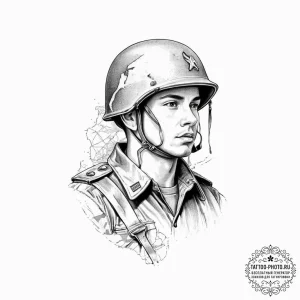 Tattoo sketch soldier with a map, ink illustr... - эскиз тату (№1757319044_0, 08.09.2025 08:10) — tattoo-photo.ru