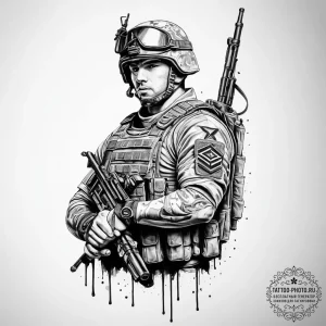 Tattoo sketch soldier with a brush, ink illus... - эскиз тату (№1757324670_0, 08.09.2025 09:44) — tattoo-photo.ru