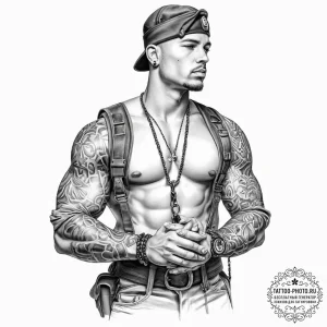 Tattoo sketch soldier with a chain - эскиз тату (№1757325058_0, 08.09.2025 09:50) — tattoo-photo.ru
