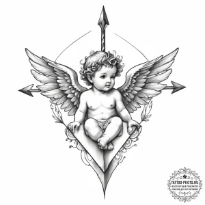 Tattoo sketch cherub arrow - эскиз тату (№1757327383_0, 08.09.2025 10:29) — tattoo-photo.ru