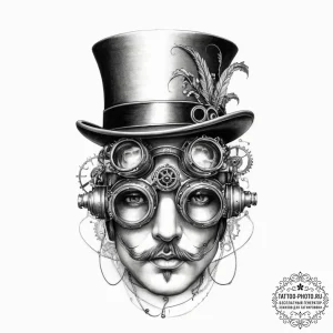 Tattoo sketch steampunk top hat with goggles - эскиз тату (№1757340015_0, 08.09.2025 14:00) — tattoo-photo.ru
