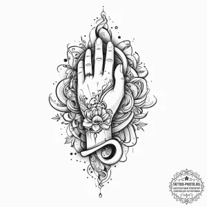 Tattoo sketch hands with a scroll, tattoo lin... - эскиз тату (№1757341408_0, 08.09.2025 14:23) — tattoo-photo.ru